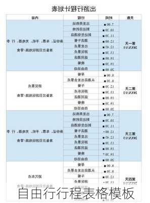 自由行行程表格模板